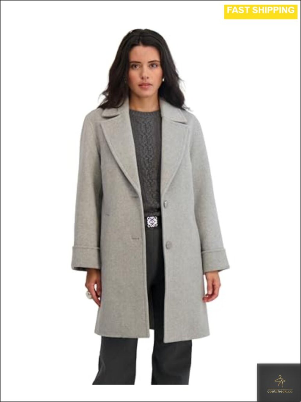 Wool Blend Topper Peacoat Single-Breasted Notched Lapel Roll Cuff